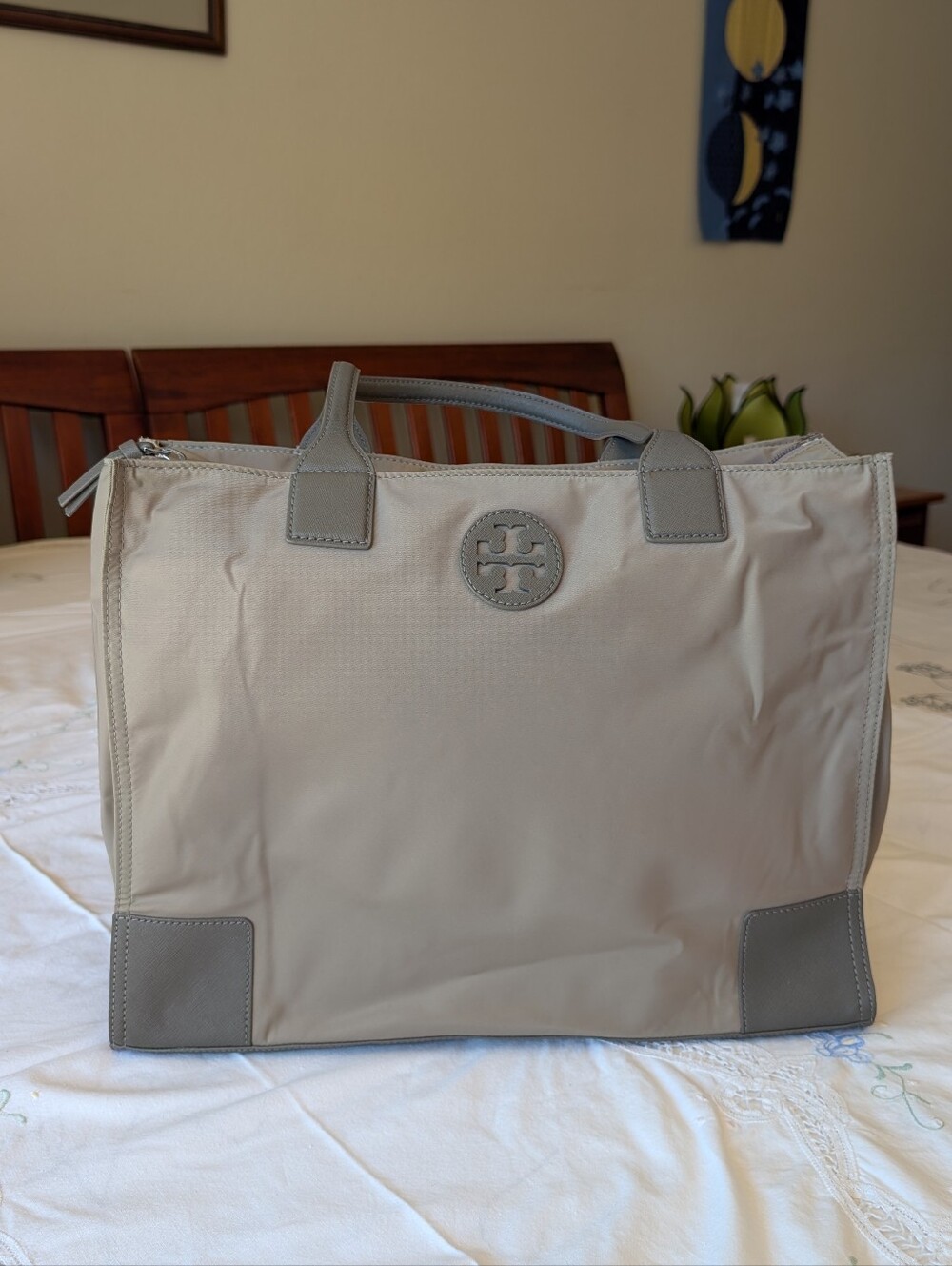 Tory Burch Blush Nylon Tote with Gray Trim